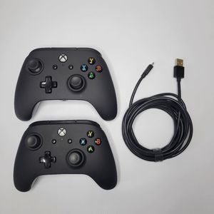 2 Power A Black Xbox Controllers with 1 Cable TESTED